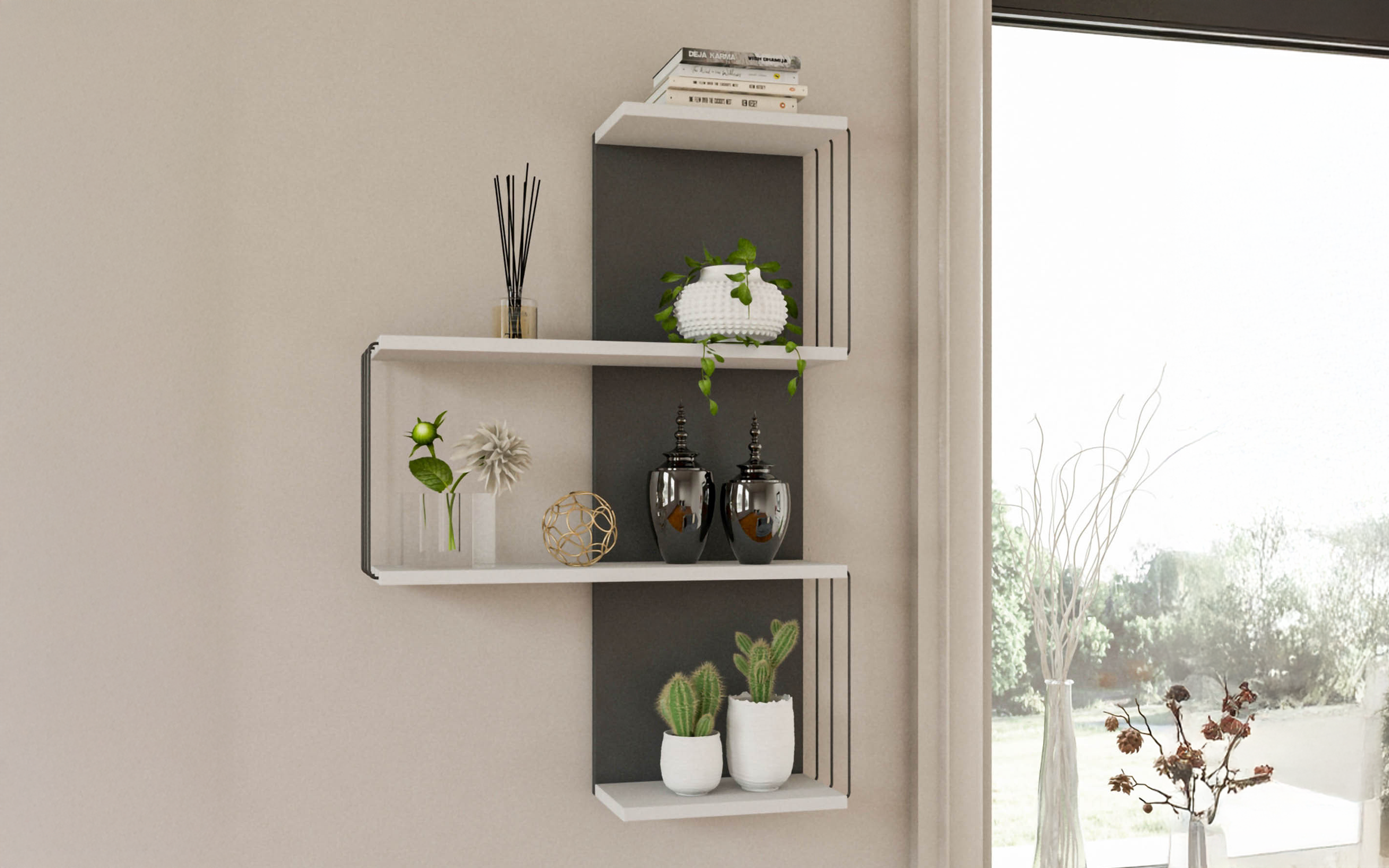 Etajera Bely, alb + antracit  1